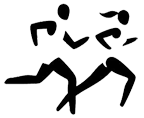 A drawing of stick figures running